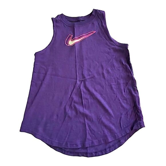 The NIKE Tee Tank Top Deep Purple Pink & White Swoosh Girls Large - Picture 1 of 9
